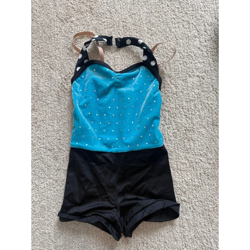 Weissman XSC Dance Costume - Blue Rhinestone Velvet, w/Fringe & Tulle Skirt‎